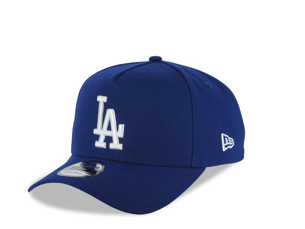 Los Angeles Dodgers New Era MLB 9FORTY 940 Adjustable A-Frame Cap Hat Royal Blue Crown/Visor White Logo Japan World Series Champions Side Patch Gray UV