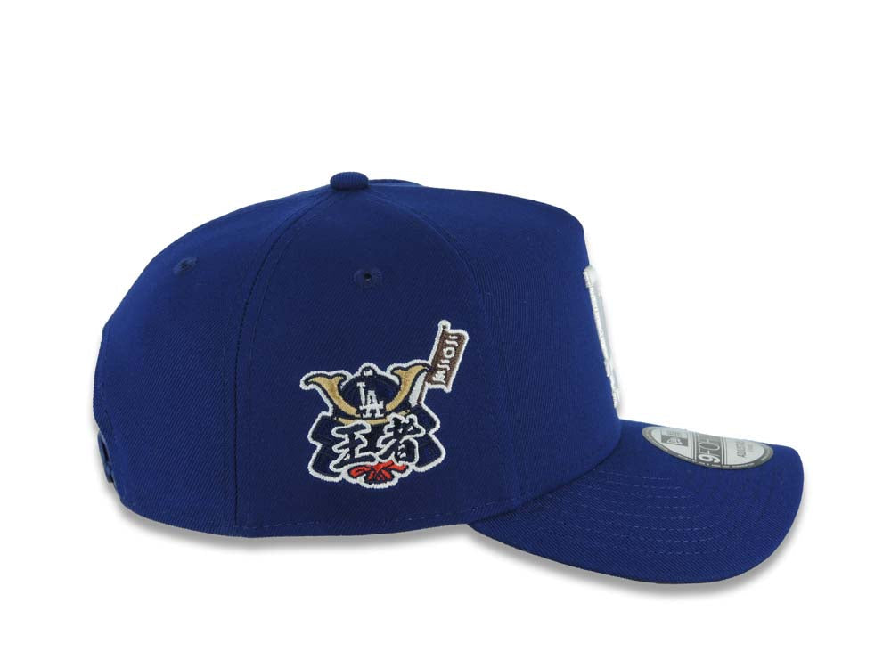 Los Angeles Dodgers New Era MLB 9FORTY 940 Adjustable A-Frame Cap Hat Royal Blue Crown/Visor White Logo Japan World Series Champions Side Patch Gray UV