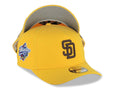 San Diego Padres New Era MLB 9FORTY 940 Adjustable A-Frame Cap Hat Yellow Crown/Visor Dark Brown Logo 1998 World Series Side Patch