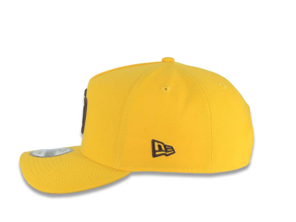 San Diego Padres New Era MLB 9FORTY 940 Adjustable A-Frame Cap Hat Yellow Crown/Visor Dark Brown Logo 1998 World Series Side Patch