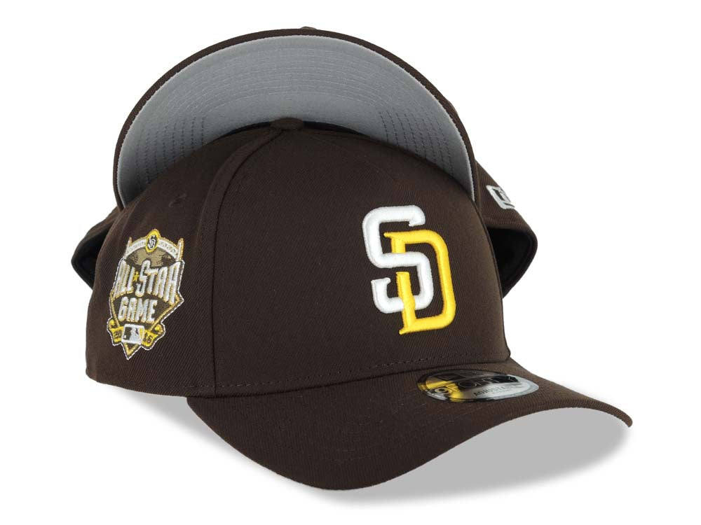 San Diego Padres New Era MLB 9FORTY 940 Adjustable A-Frame Cap Hat Brown Crown/Visor White/Yellow Logo 2016 All-Star Game Side Patch