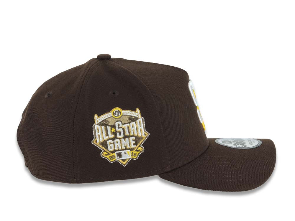 San Diego Padres New Era MLB 9FORTY 940 Adjustable A-Frame Cap Hat Brown Crown/Visor White/Yellow Logo 2016 All-Star Game Side Patch