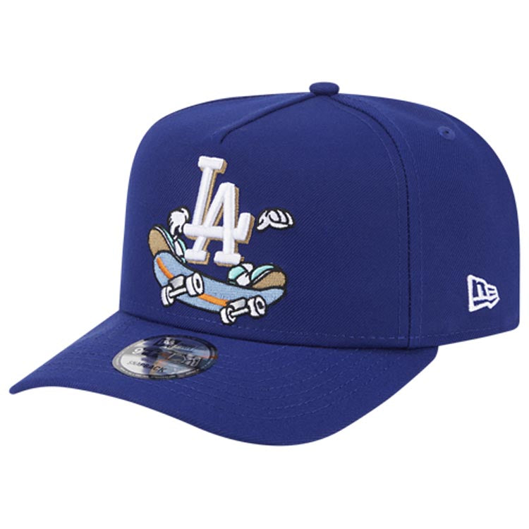 Los Angeles Dodgers New Era MLB 9FORTY 940 Snapback A-Frame Cap Hat Royal Blue Crown/Visor Team Color Logo Skating Cartoon