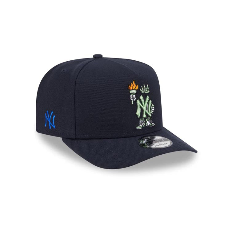 New York Yankees New Era MLB 9FIFTY 950 Snapback A-Frame Cap Hat Navy Blue Crown/Visor Green Logo Liberty Cartoon