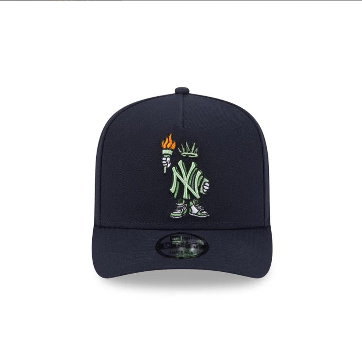 New York Yankees New Era MLB 9FIFTY 950 Snapback A-Frame Cap Hat Navy Blue Crown/Visor Green Logo Liberty Cartoon