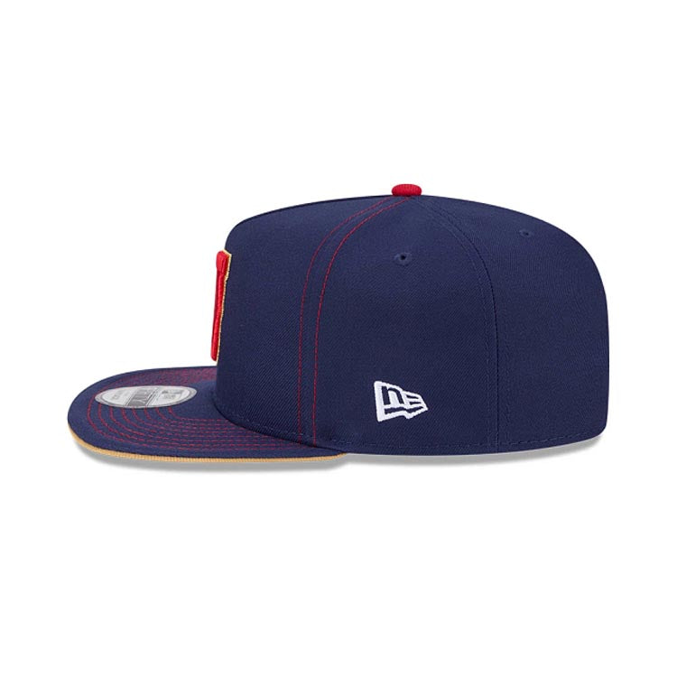 Japan New Era WBC World Baseball Classic 9FIFTY 950 Snapback A-Frame Cap Hat Navy Blue Crown/Visor Red/Metallic Gold Logo Japan Flag Side Patch