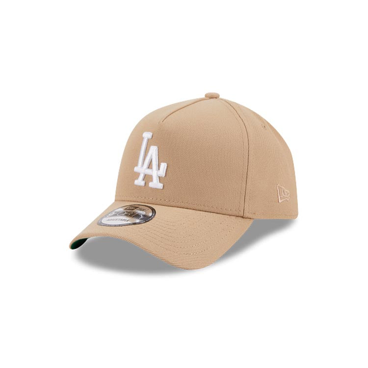 Los Angeles Dodgers New Era MLB 9FORTY 940 Adjustable A-Frame Cap Hat Khaki Crown/Visor White Logo Green UV
