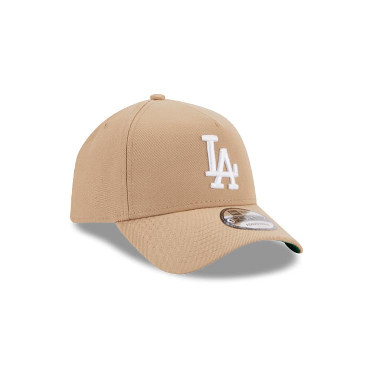 Los Angeles Dodgers New Era MLB 9FORTY 940 Adjustable A-Frame Cap Hat Khaki Crown/Visor White Logo Green UV