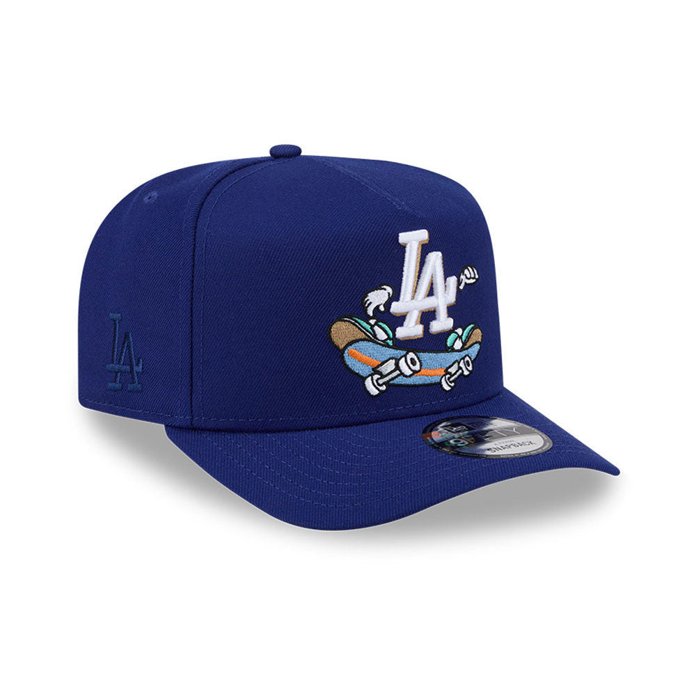 Los Angeles Dodgers New Era MLB 9FORTY 940 A-Frame Snapback Cap Hat Royal Blue Crown/Visor Team Color Logo With Skateboarding Cartoon