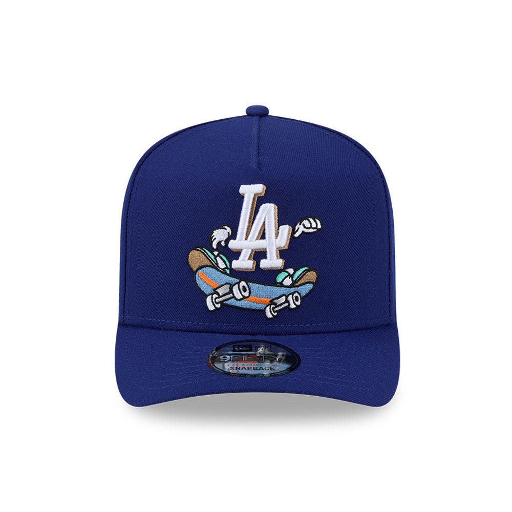 Los Angeles Dodgers New Era MLB 9FORTY 940 A-Frame Snapback Cap Hat Royal Blue Crown/Visor Team Color Logo With Skateboarding Cartoon