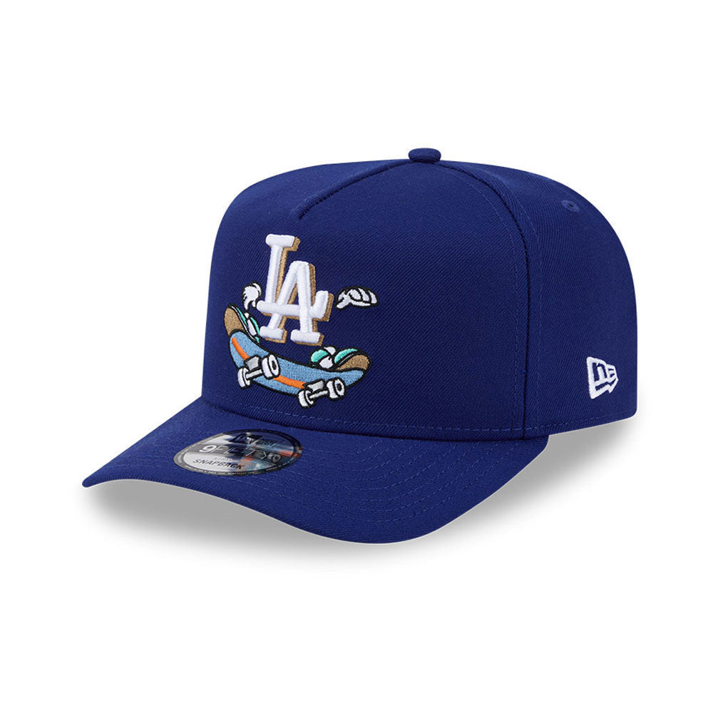 Los Angeles Dodgers New Era MLB 9FORTY 940 A-Frame Snapback Cap Hat Royal Blue Crown/Visor Team Color Logo With Skateboarding Cartoon