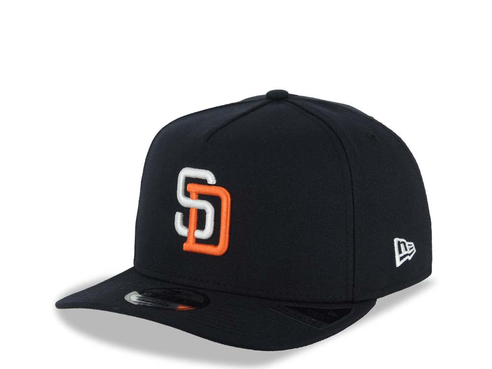 San Diego Padres New Era MLB 9FIFTY 950 A-Frame Snapback Cap Hat Navy Blue Crown/Visor White/Orange Logo 1998 World Series Side Patch Gray UV