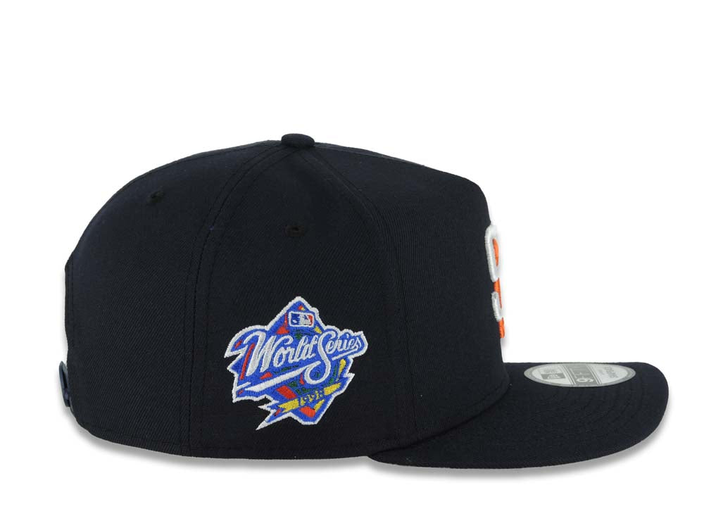 San Diego Padres New Era MLB 9FIFTY 950 A-Frame Snapback Cap Hat Navy Blue Crown/Visor White/Orange Logo 1998 World Series Side Patch Gray UV