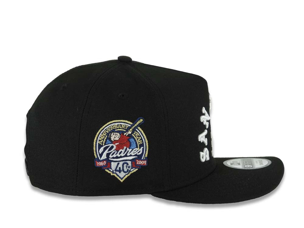 San Diego Padres New Era MLB 9FIFTY 950 Snapback A-Frame Cap Hat Black Crown/Visor White Logo 1969 Major League Baseball 40th Anniversary Side Patch