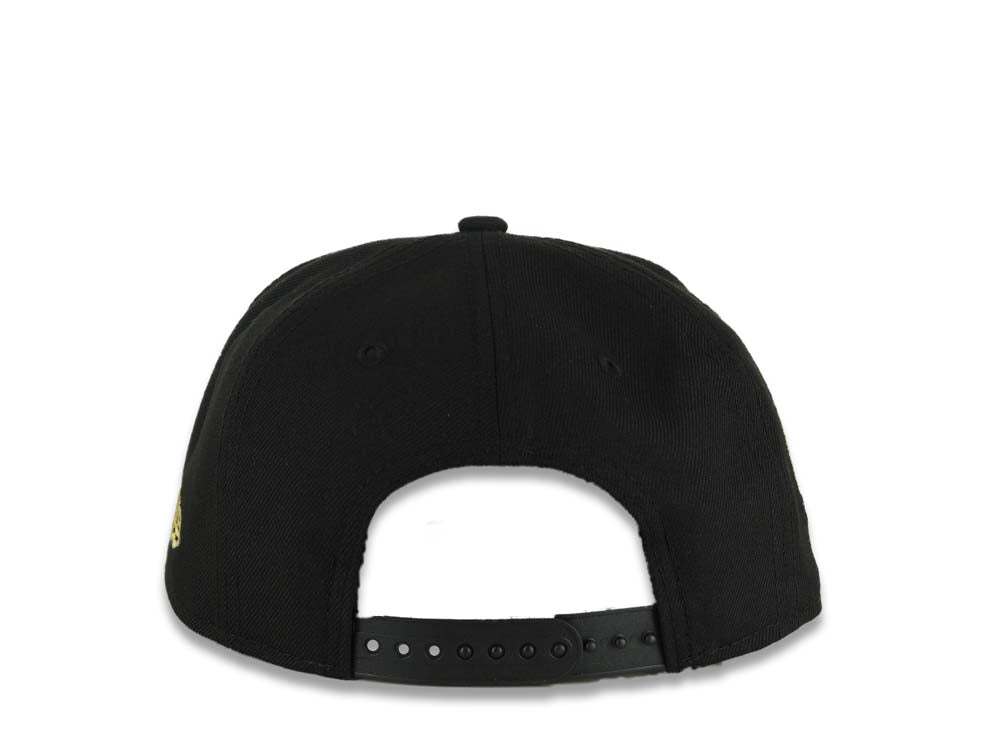 (Youth)San Diego Padres New Era MLB 9FIFTY 950 Kid Snapback Cap Hat Black Crown/Visor Metallic Gold Logo With Palm 40th Anniversary Side Patch Gray UV