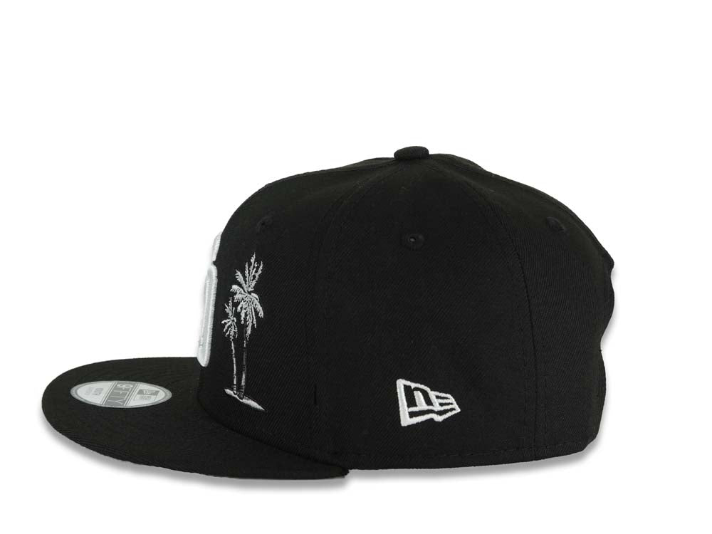 (Youth)San Diego Padres New Era MLB 9FIFTY 950 Kid Snapback Cap Hat Black Crown/Visor White Logo With Palm Tree 10 Years Petcopark Side Patch Gray UV