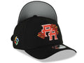 Puerto Rico New Era 9FORTY 940 Adjustable A-Frame Cap Hat Black Crown/Visor Red/White/Yellow Flower Logo World Baseball Classic Side Patch Gray UV