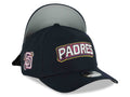 San Diego Padres New Era MLB 9FORTY 940 Adjustable A-Frame Cap Hat Navy Blue Crown/Visor White/Magenta/Yellow Script Logo SD Patch (2026 City Connect 2.0)