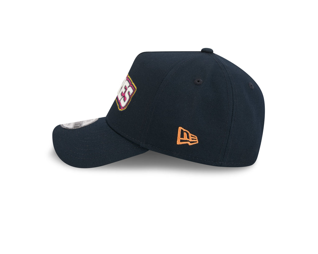 San Diego Padres New Era MLB 9FORTY 940 Adjustable A-Frame Cap Hat Navy Blue Crown/Visor White/Magenta/Yellow Script Logo SD Patch (2026 City Connect 2.0)