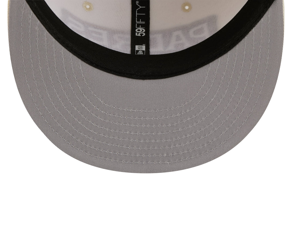 San Diego Padres New Era MLB 59FIFTY 5950 Fitted Cap Hat Chrome White Crown/Visor White/Magenta/Yellow Script Logo SD Side Patch (2026 City Connect 2.0)