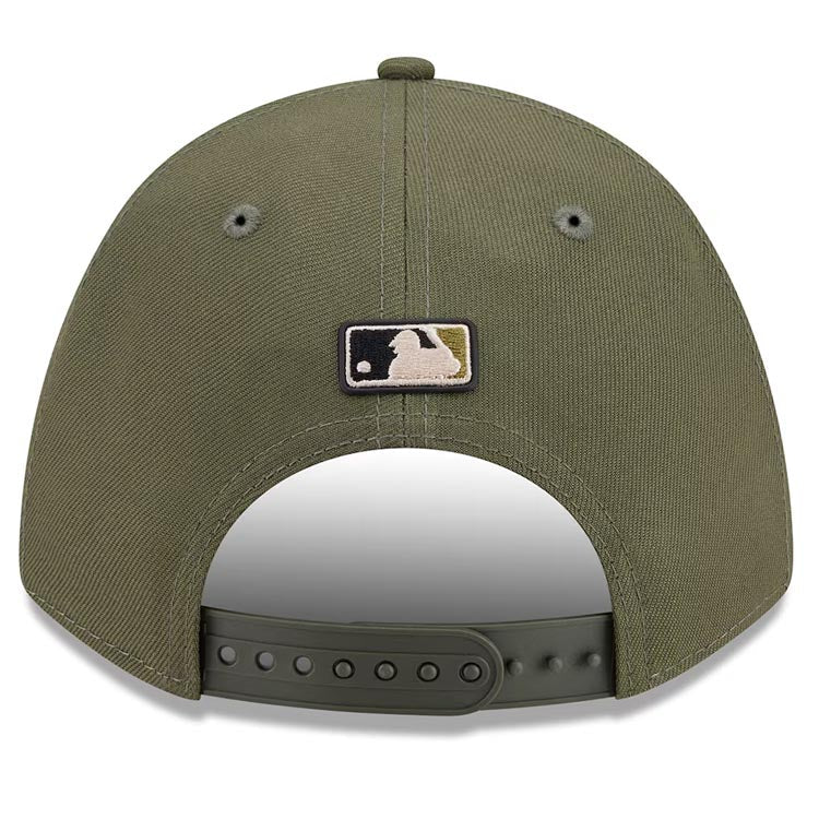San Diego Padres New Era MLB 9FORTY 940 M-Crown A-Frame Cap Hat Olive Crown/Visor Olive Logo US Flag (2026 Armed Forces Day)