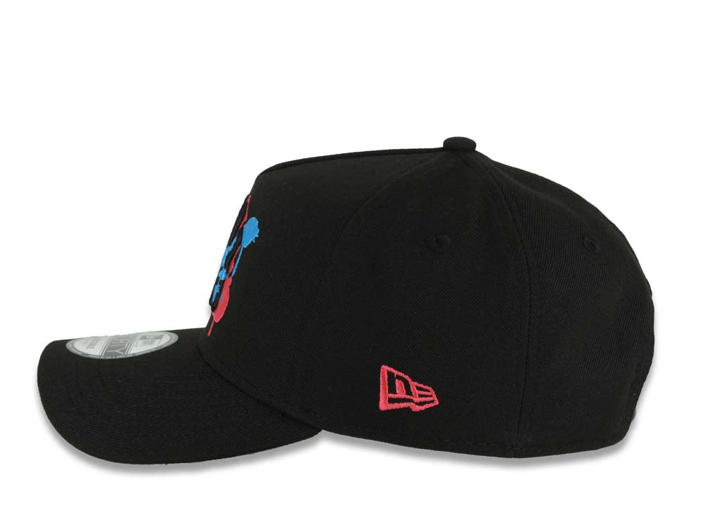 (Capland Exclusive) New York Yankees New Era MLB 9FORTY 940 Adjustable A-Frame Black Cap Hat Black/Magenta/Turquoise Splatter Logo