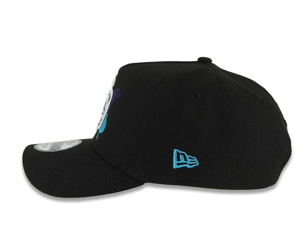 (Capland Exclusive) San Diego Padres New Era MLB 9FORTY 940 Adjustable A-Frame Black Cap Hat White/Purple/Turquoise Splatter Logo
