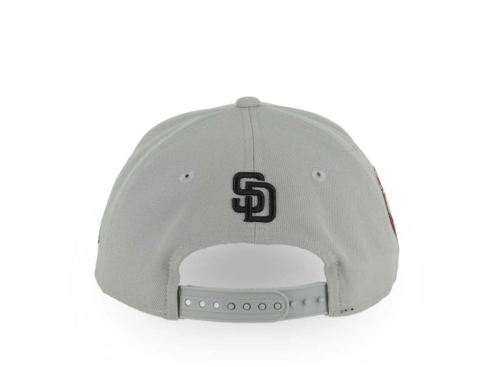 (Capland Exclusive) San Diego Padres New Era MLB 9FORTY 940 Adjustable A-Frame Gray Cap Hat Black/White/Red Splatter Logo Petco Park 20 Years Patch