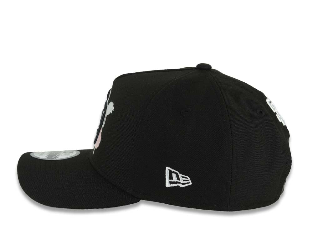 (Capland Exclusive) San Diego Padres New Era MLB 9FORTY 940 Adjustable A-Frame Black Cap Hat Black/White/Pink Splatter Logo Stadium Side Patch