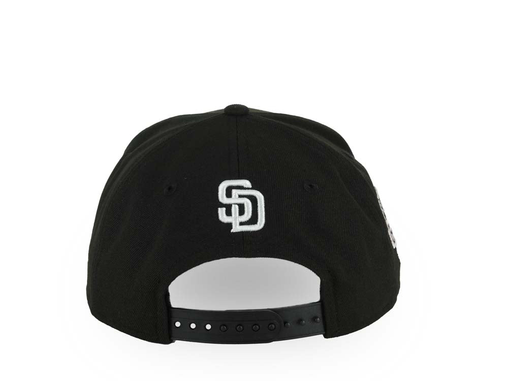 (Capland Exclusive) San Diego Padres New Era MLB 9FORTY 940 Adjustable A-Frame Black Cap Hat Black/White/Pink Splatter Logo Stadium Side Patch