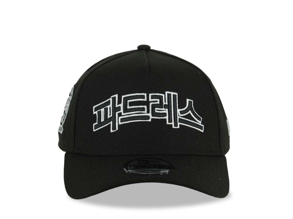 San Diego Padres New Era MLB 9FORTY 940 Adjustable A-Frame Cap Hat Black Crown/Visor Blakc/White Korean Logo 25th Anniversary Side Patch Gray UV