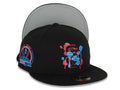 (Capland Exclusive) San Diego Padres New Era MLB 59FIFTY 5950 Fitted Black Cap Hat Black/Magenta/Turquoise Splatter Logo Petco Park 10 Years Patch