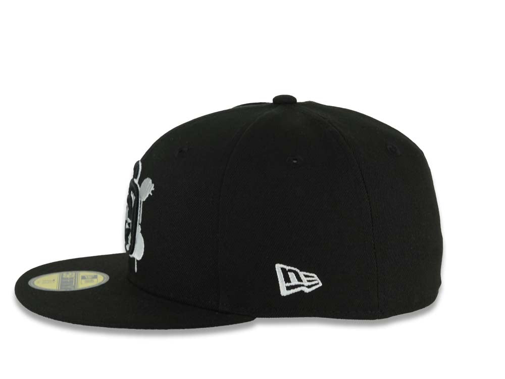 (Capland Exclusive) San Diego Padres New Era MLB 59FIFTY 5950 Fitted Black Cap Hat Black/White/Gray Splatter Logo 1984 World Series Side Patch