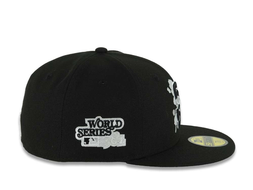 (Capland Exclusive) San Diego Padres New Era MLB 59FIFTY 5950 Fitted Black Cap Hat Black/White/Gray Splatter Logo 1984 World Series Side Patch
