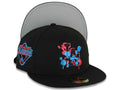(Capland Exclusive) Los Angeles Dodgers New Era MLB 59FIFTY 5950 Fitted Black Cap Hat Black/Magenta/Blue Splatter Logo 2024-25 World Series Champs