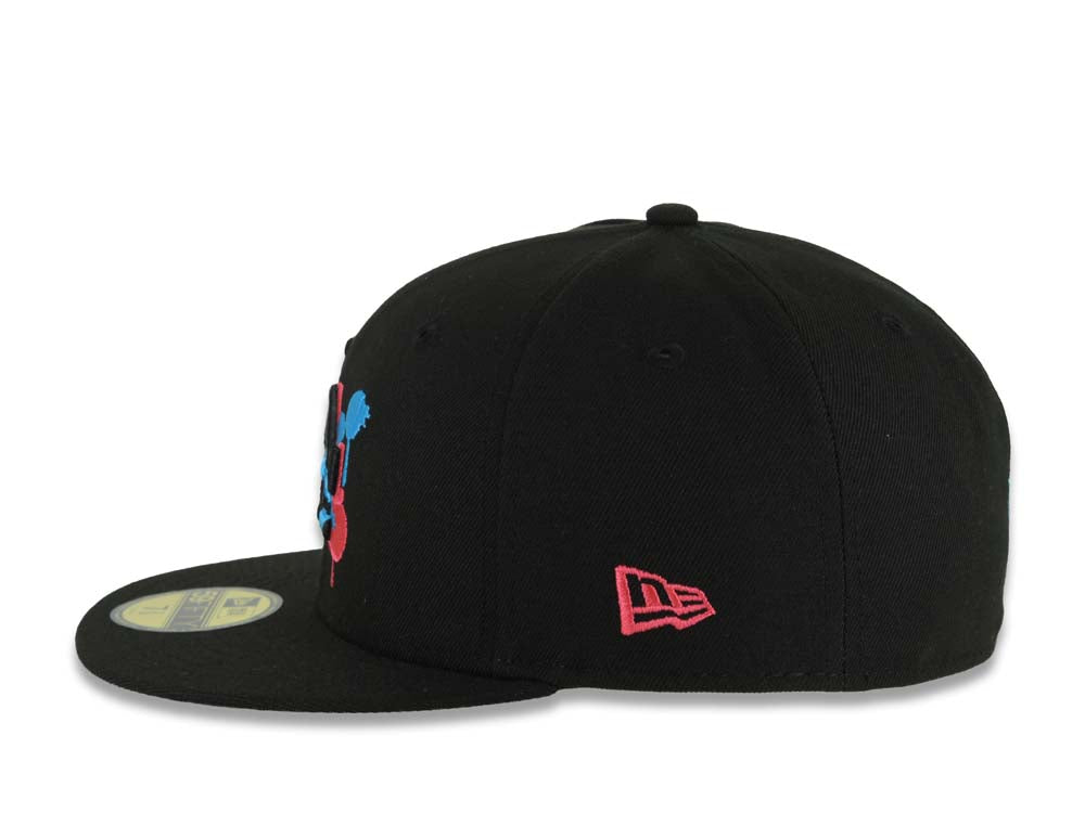 (Capland Exclusive) Los Angeles Dodgers New Era MLB 59FIFTY 5950 Fitted Black Cap Hat Black/Magenta/Blue Splatter Logo 2024-25 World Series Champs