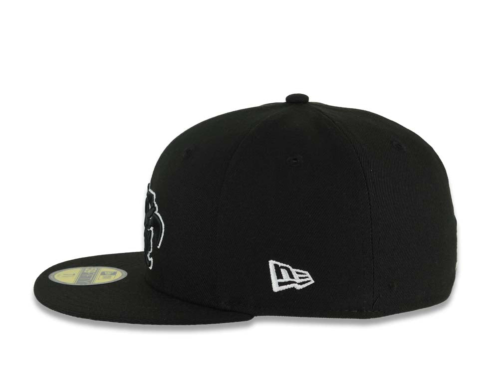 Mexico New Era 59FIFTY 5950 Fitted Cap Hat Black Crown/Visor Black/White Aztec Headdress Logo Mexico Flag Side Patch Gray UV