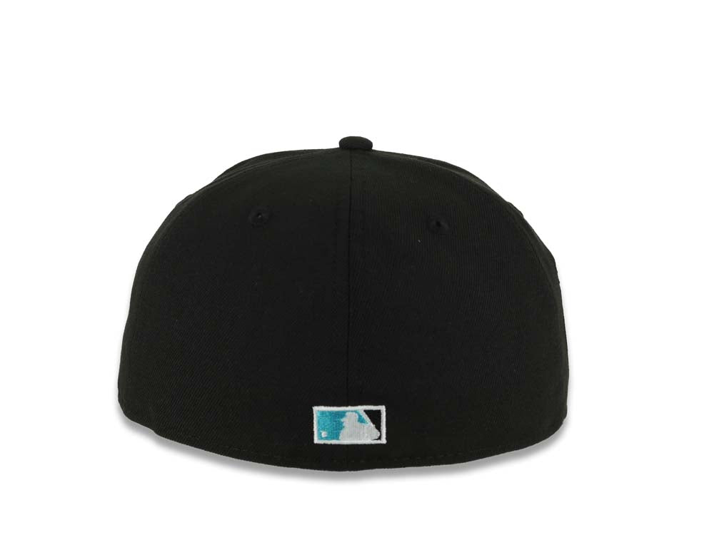 San Diego Padres New Era MLB 59FIFTY 5950 Fitted Cap Hat Black Crown/Visor White/Teal Drip Logo Petco Park 20 Years Side Patch Gray UV
