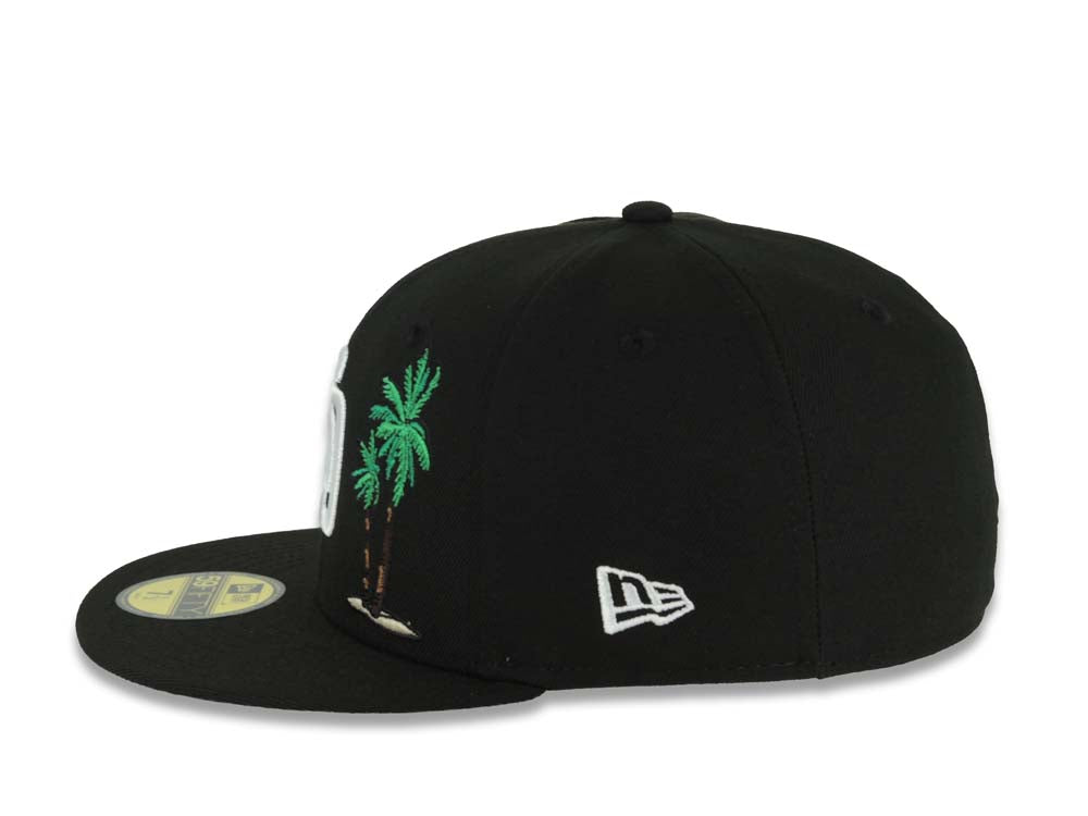San Diego Padres New Era MLB 59FIFTY 5950 Fitted Cap Hat Black Crown/Visor White Logo 2 Palm Trees Petco Park 10 Years Side Patch Gray UV