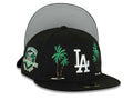 Los Angeles Dodgers New Era MLB 59FIFTY 5950 Fitted Cap Hat Black Crown/Visor White Logo 2 Palm Tree 50th Anniversary Side Patch Gray UV