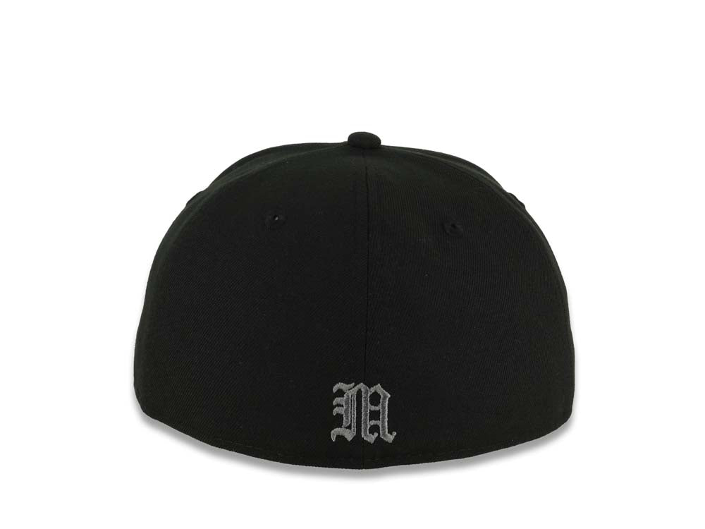 Mexico New Era 59FIFTY 5950 Fitted Cap Hat Black Crown/Visor Black/Dark Gray Aztec Headdress Logo Dark Gray UV