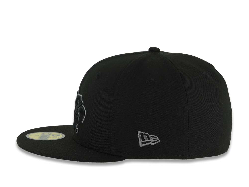 Mexico New Era 59FIFTY 5950 Fitted Cap Hat Black Crown/Visor Black/Dark Gray Aztec Headdress Logo Dark Gray UV