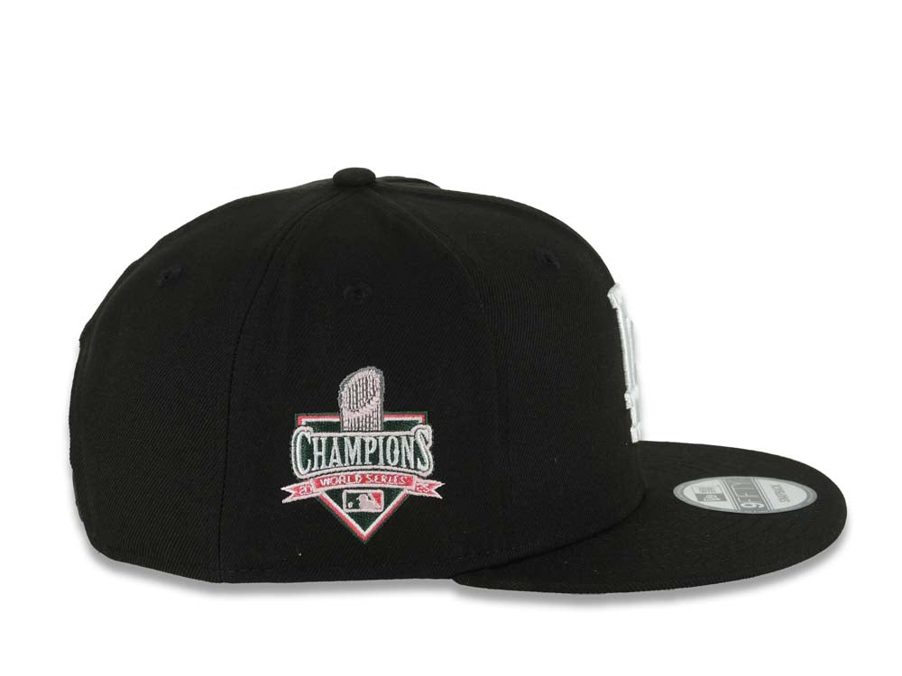 Los Angeles Dodgers New Era MLB 9FIFTY 950 Snapback Cap Hat Black Crown/Visor White Logo Pink Rose 2025 World Series Champions Side Patch Gray UV