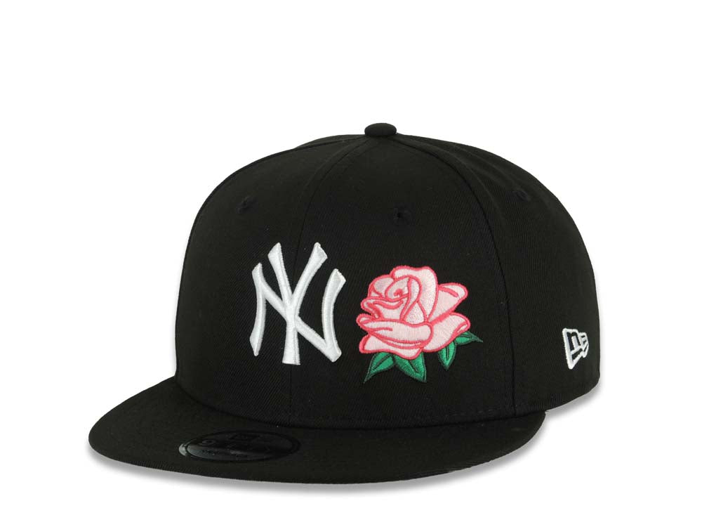 New York Yankees New Era MLB 9FIFTY 950 Snapback Cap Hat Black Crown/Visor White Logo Pink Rose 2024 World Series Side Patch Gray UV