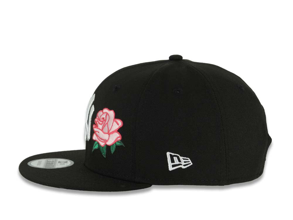 New York Yankees New Era MLB 9FIFTY 950 Snapback Cap Hat Black Crown/Visor White Logo Pink Rose 2024 World Series Side Patch Gray UV