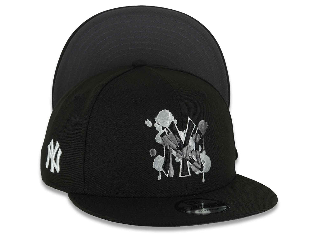 (Capland Exclusive) New York Yankees New Era MLB 9FIFTY 950 Snapback Black Cap Hat Black/White/Gray Splatter Logo