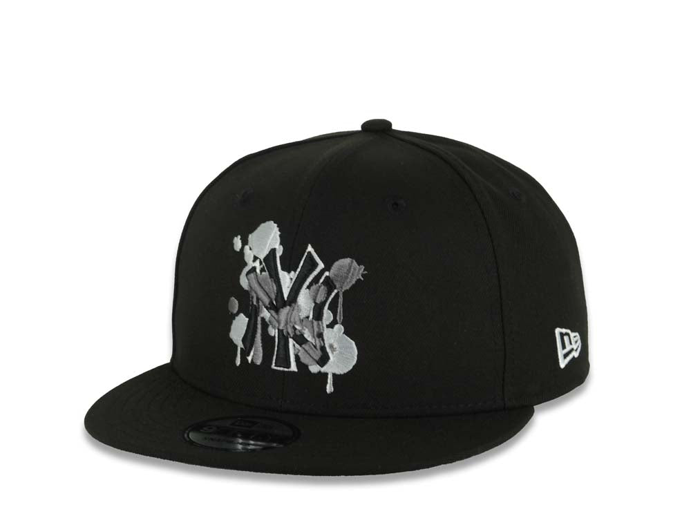 (Capland Exclusive) New York Yankees New Era MLB 9FIFTY 950 Snapback Black Cap Hat Black/White/Gray Splatter Logo