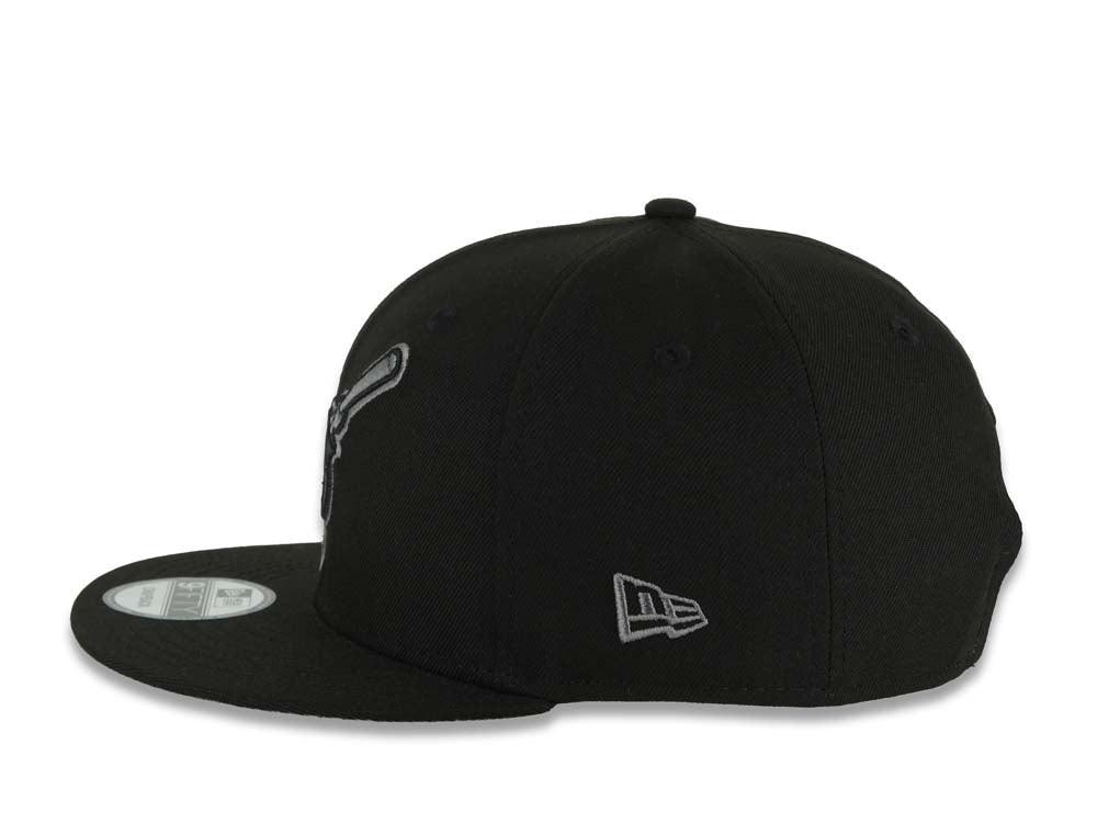San Diego Padres New Era MLB 9FIFTY 950 Snapback Cap Hat Black Crown/Visor Black/Dark Gray Swinging Friar Logo Petco Park 10 Years Side Patch
