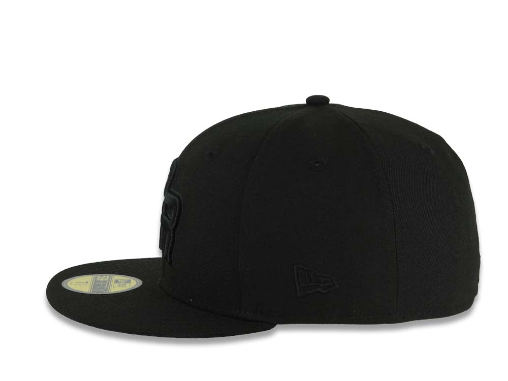 Puerto Rico New Era 59FIFTY 5950 Fitted Cap Hat Black Crown/Visor Black Logo WBC Back Logo Puerto Rico Flag Side Patch Gray UV