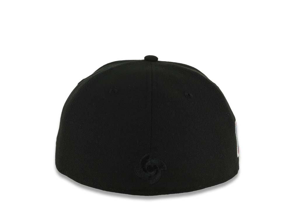 Puerto Rico New Era 59FIFTY 5950 Fitted Cap Hat Black Crown/Visor Black Logo WBC Back Logo Puerto Rico Flag Side Patch Gray UV